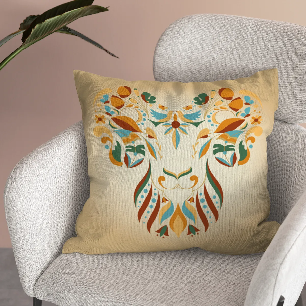 Samtkissen Zodiac Art – Löwe floral