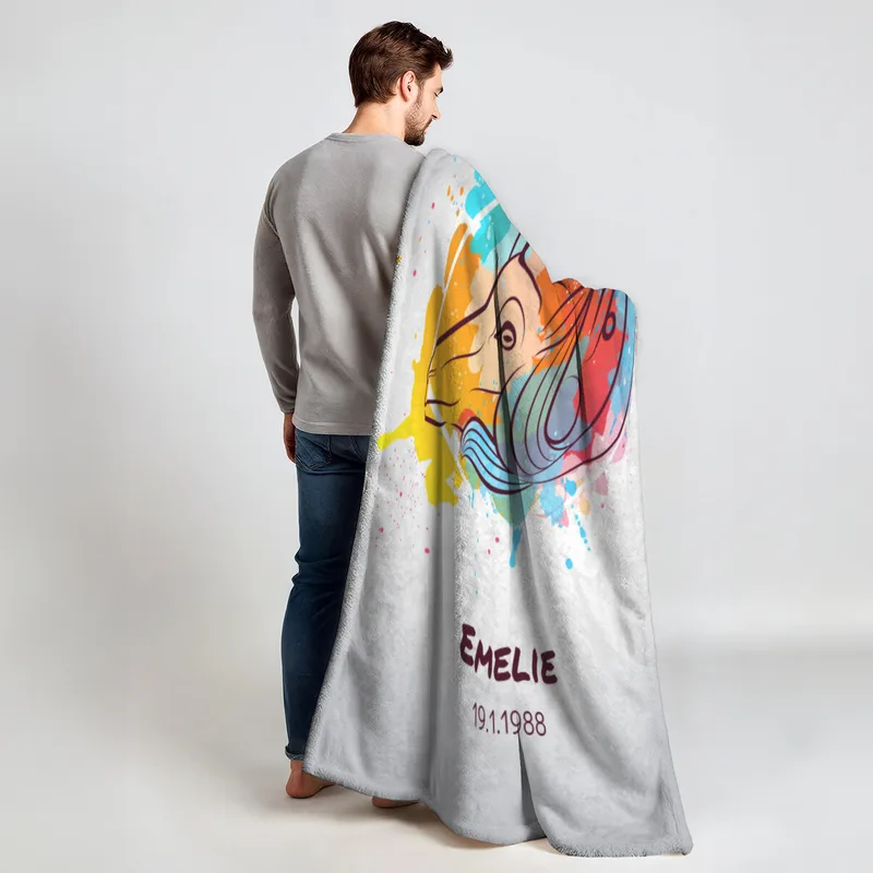 Sternzeichen Wohndecke Wassermann Splashes mit Namen personalisierbar