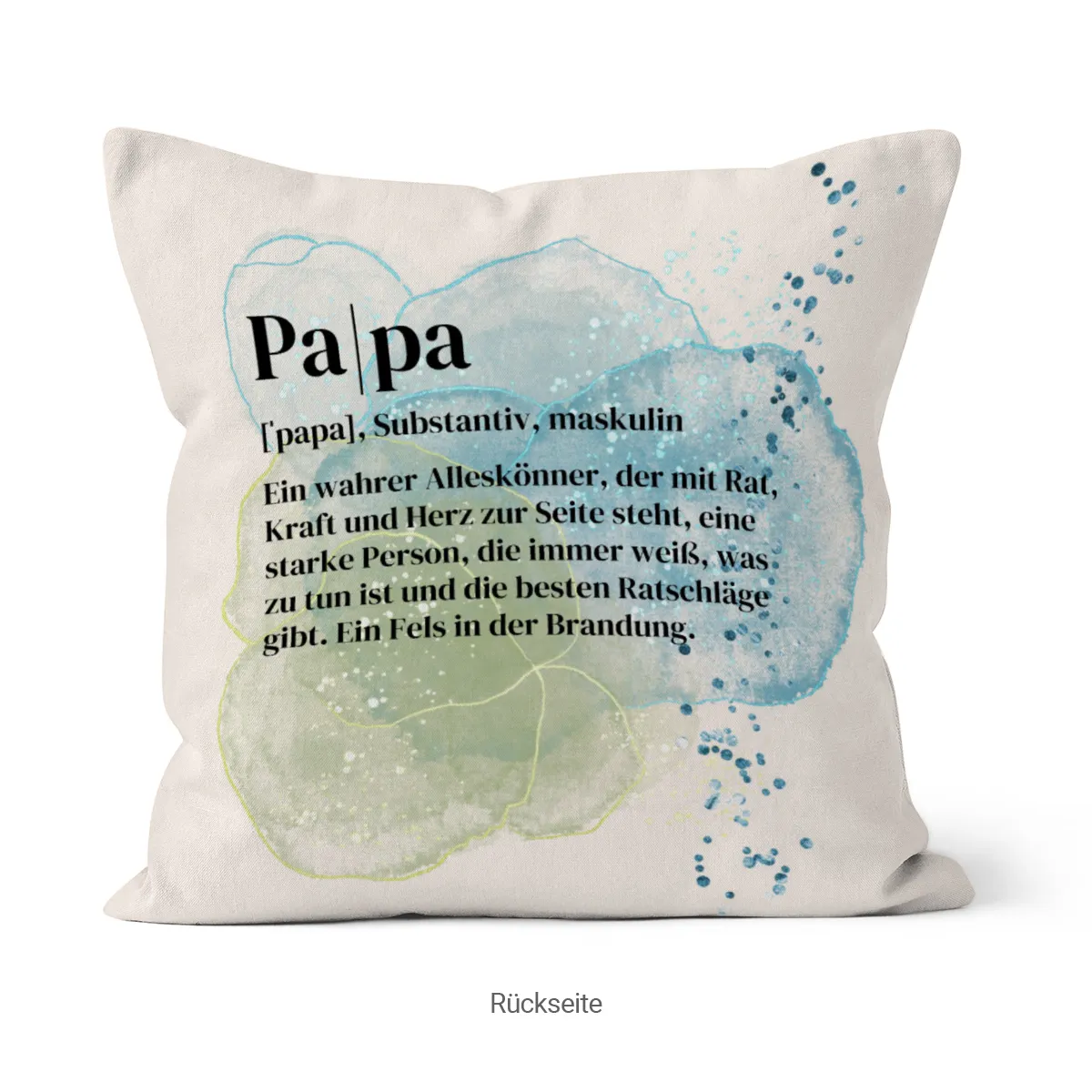 Personalisiertes Fotokissen - Vorderseite mit Foto personalisierbar - Samtkissenbezug Papa Substantiv - Geschenk Vatertag