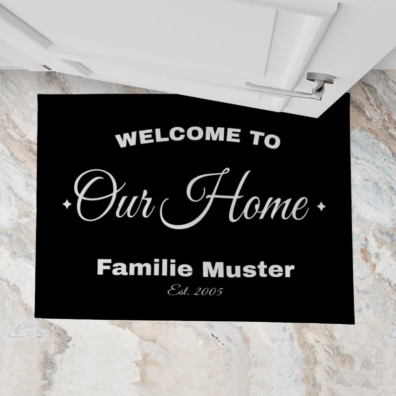 Fußmatte personalisiert Our home - Geschenkidee für Familie, zum Einzug - Fussmatte mit Namen bedruckt Our home 70 x 50 cm