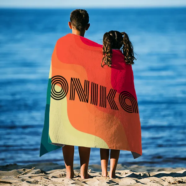 Handtuch Retrolook mit Namen personalisiert - personalisiertes Namenshandtuch - Retro Wellen