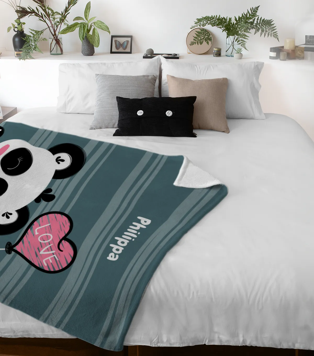Babydecke mit Namen personalisierbar, Kuscheldecke, Namensdecke mit niedlichem Tiermotiv, Geschenkidee Geburtstag Motiv Panda Love 75 x 100 cm