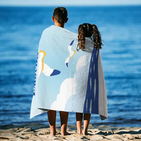 Badetuch Sommer - mit Namen personalisierbar - personalisiertes Namens-Badetuch - Strandtuch mit Wunschtext - Möwen