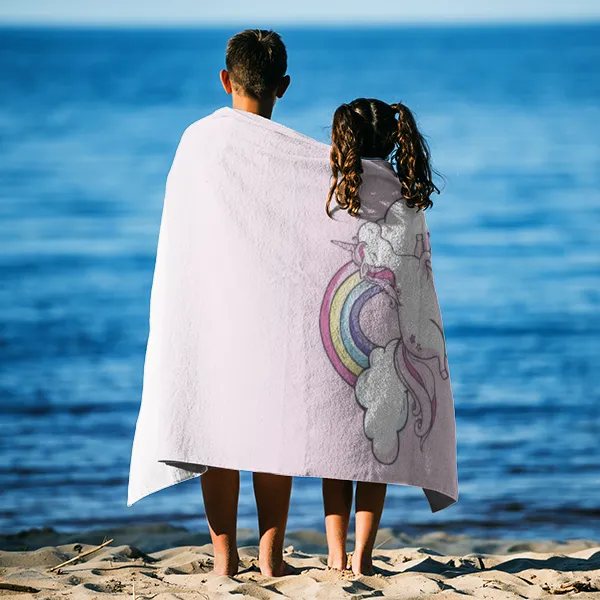 Duschtuch mit Namen personalisierbar - personalisiertes Namens-Duschtuch mit Wunschtext - Einhornwolken