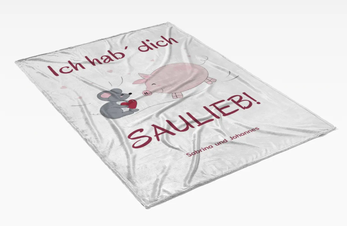 Kuscheldecke Hab Dich saulieb - mit Namen personalisierbar - Geschenkidee für Verliebte Hab dich saulieb 140 x 200 cm
