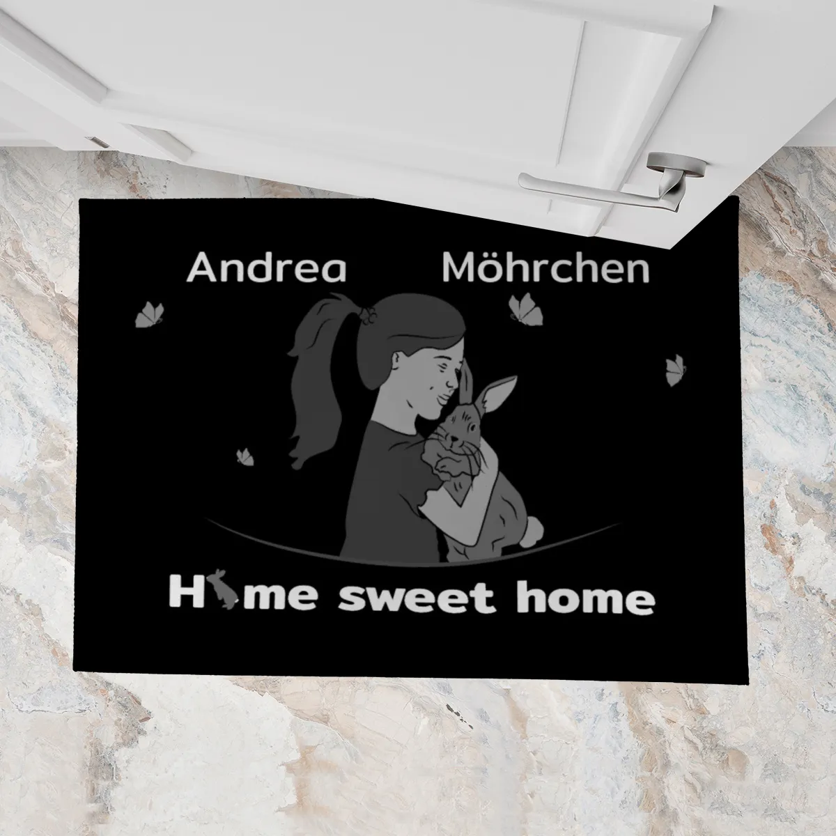 Personalisierte Fußmatte Pärchen mit Hund und Katze schwarz 70 x 50 cm