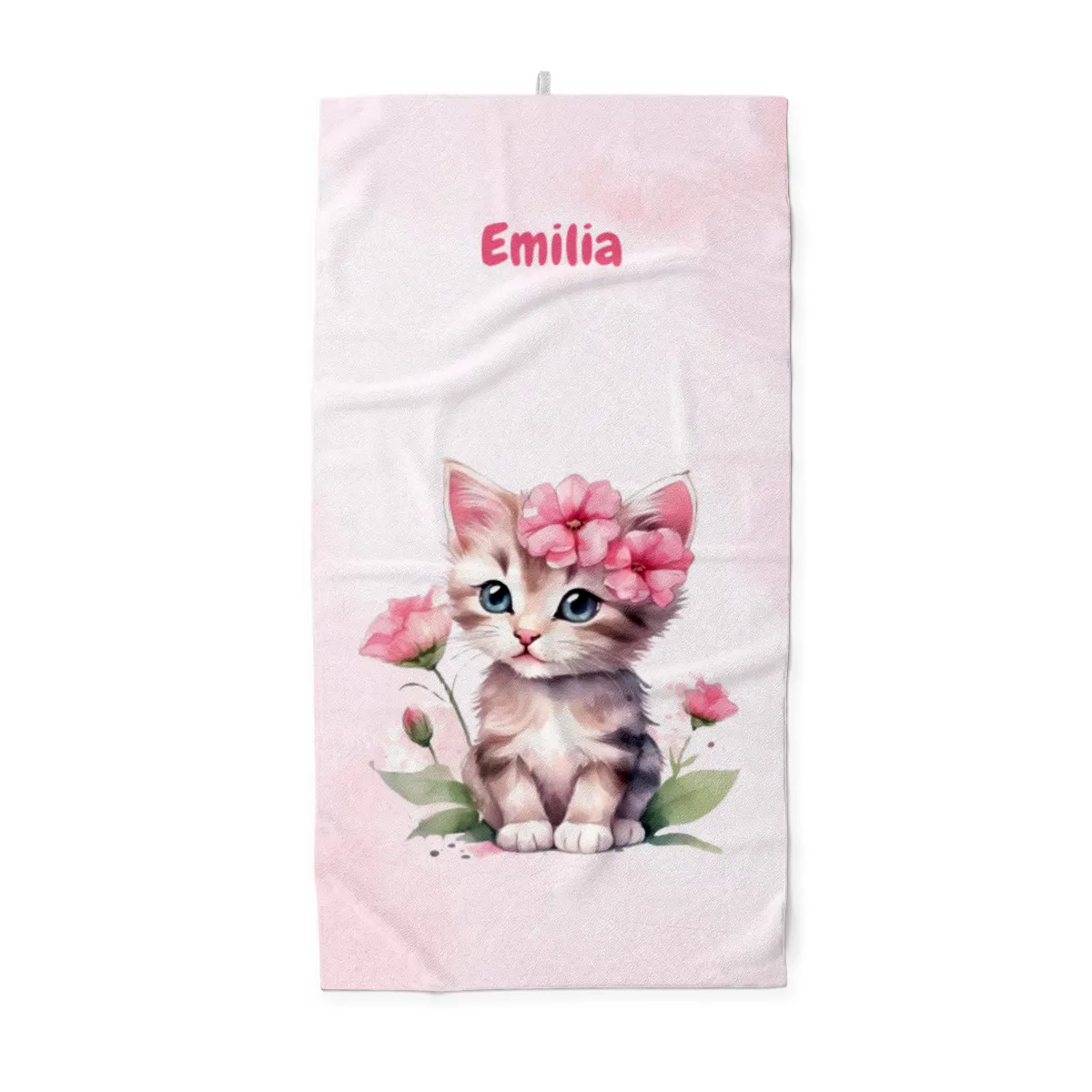 Handtuch mit Namen personalisierbar - personalisiertes Namens-Handtuch mit Wunschtext - Katze rosa