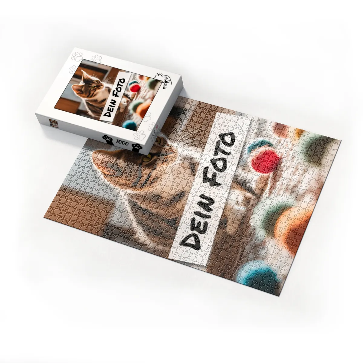 Fotopuzzle mit eigenem Bild - Puzzle selbst gestalten 1000 Teile - Schachtel Meow - mit Foto personalisiert - Geschenk Katzenfans Meow 1000 Teile Quer