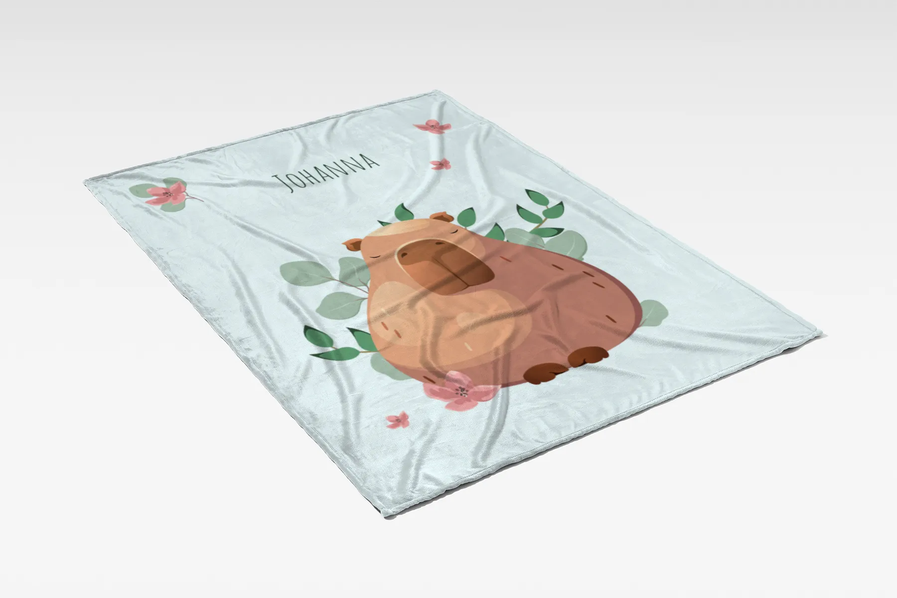 Wohndecke mit Namen personalisierbar, Kuscheldecke, niedliche Namensdecke mit Capybara, Geschenkidee Geburtstag Motiv Capy Wintermütze 140 x 200 cm