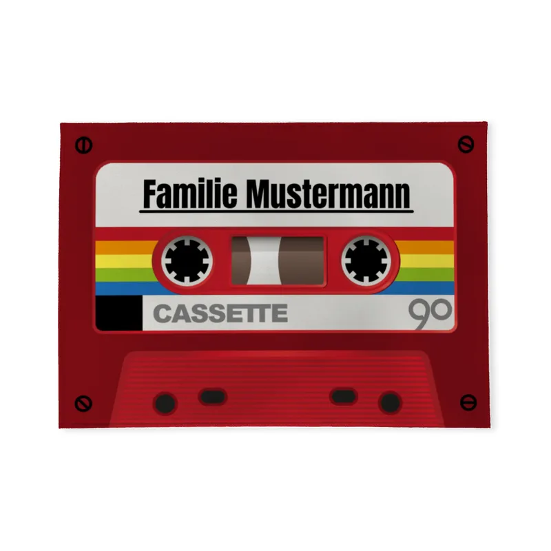 Fußmatte mit Namen personalisierbar - Geschenkidee Einzug, Geburtstag, Richtfest, Umzug - Fussmatte mit Namen - Motiv Kassette rot 70 x 50 cm