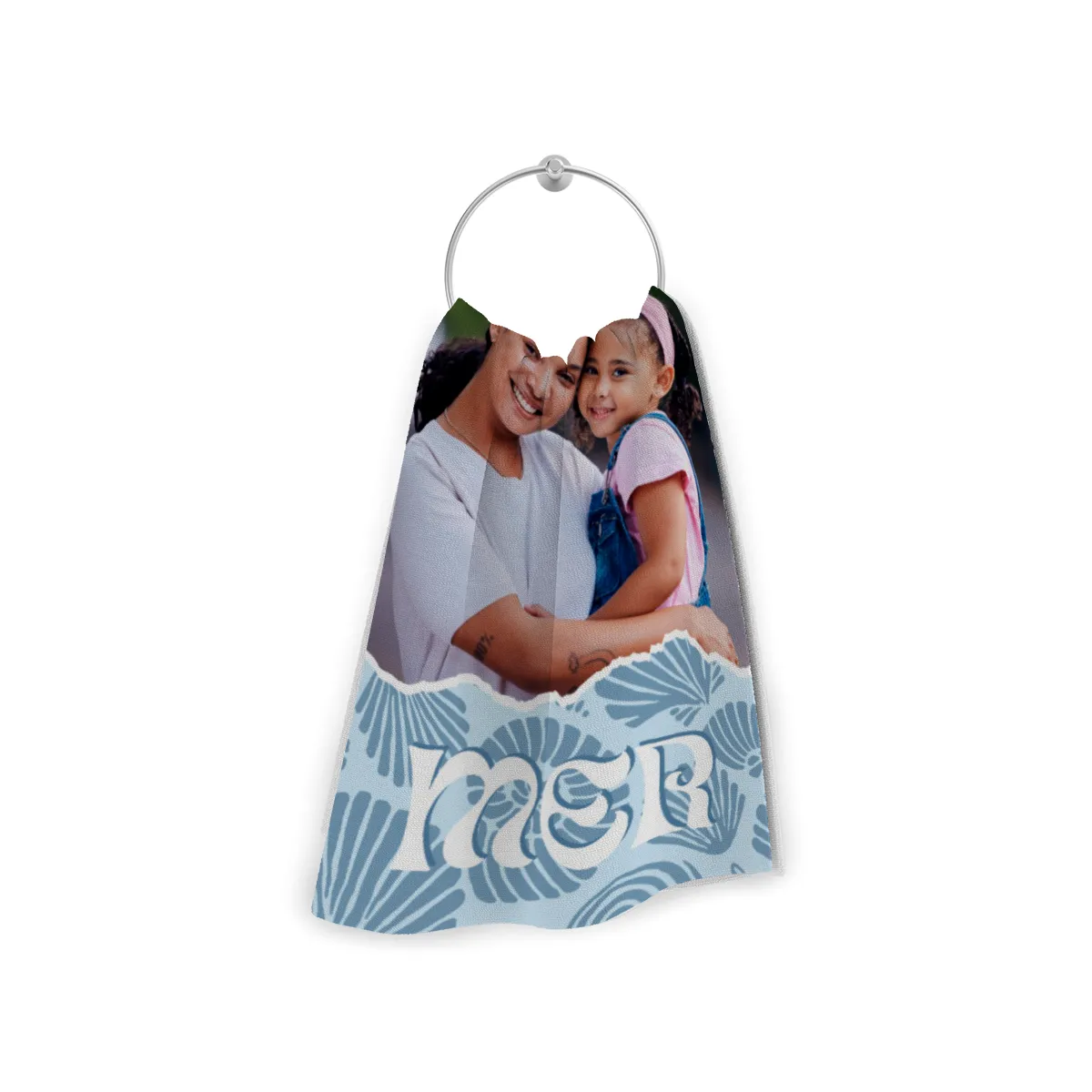 Strandtuch blau Sommer - mit Foto personalisierbar - Foto-Badetuch im Muscheldesign - Muscheln blau