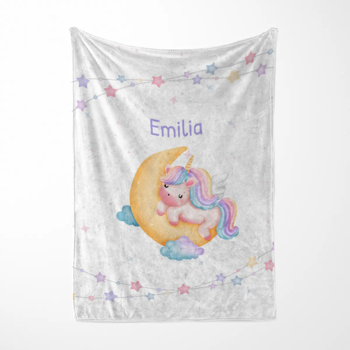 Babydecke mit Namen personalisierbar, Kuscheldecke, Namensdecke mit Einhorn, Geschenkidee Geburt Motiv Einhorn 75 x 100 cm