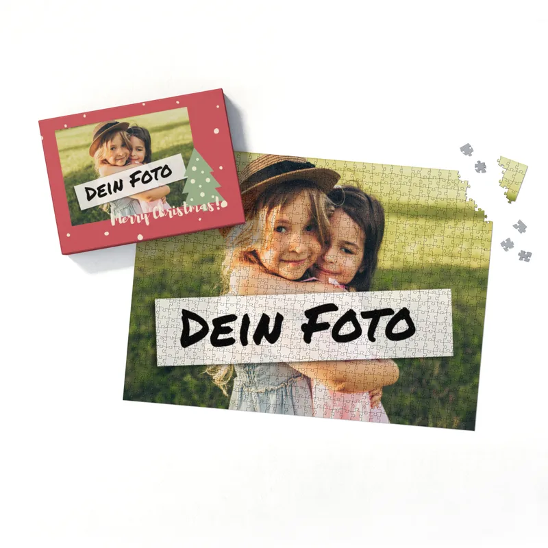 Fotopuzzle mit eigenem Bild - Fotopuzzle selbst gestalten 1000 Teile - Schachtel Merry Christmas - 1000 Teile Puzzle mit Foto - Geschenk Weihnachten MerryChristmas 1000 Teile Quer