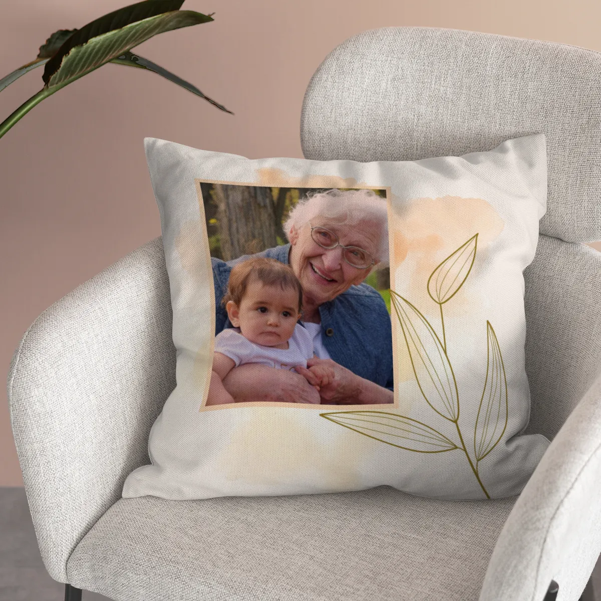 Personalisiertes Fotokissen - Vorderseite mit Foto personalisierbar - Samtkissenbezug Oma Substantiv - Geschenk Muttertag