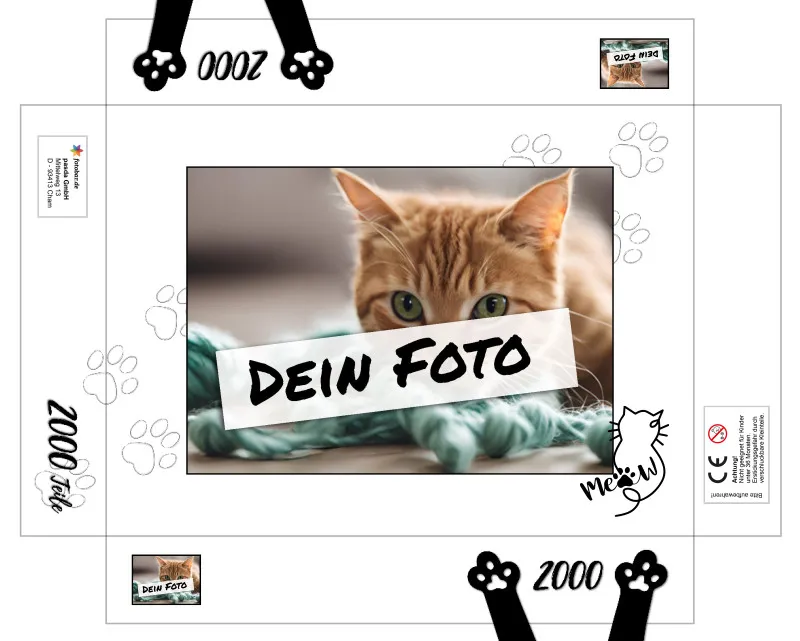 Fotopuzzle mit eigenem Bild - Puzzle selbst gestalten 1000 Teile - Schachtel Meow - mit Foto personalisiert - Geschenk Katzenfans Meow 1000 Teile Quer