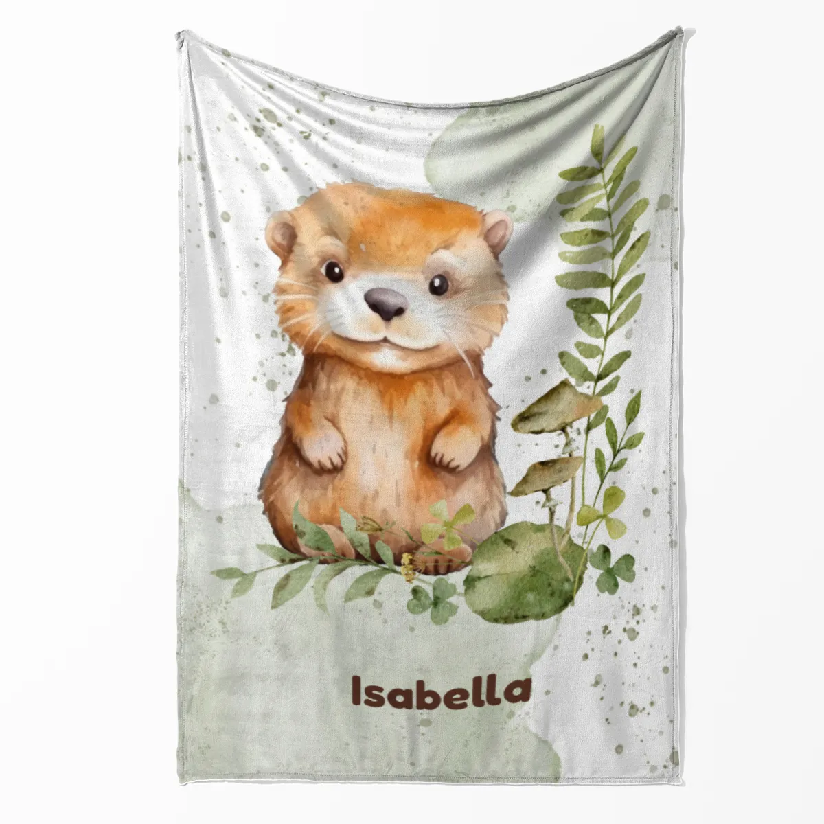 Wohndecke mit Namen personalisierbar, Kuscheldecke, Namensdecke mit Tiermotiv, Geschenkidee Geburtstag Motiv Kleiner Otter 140 x 200 cm