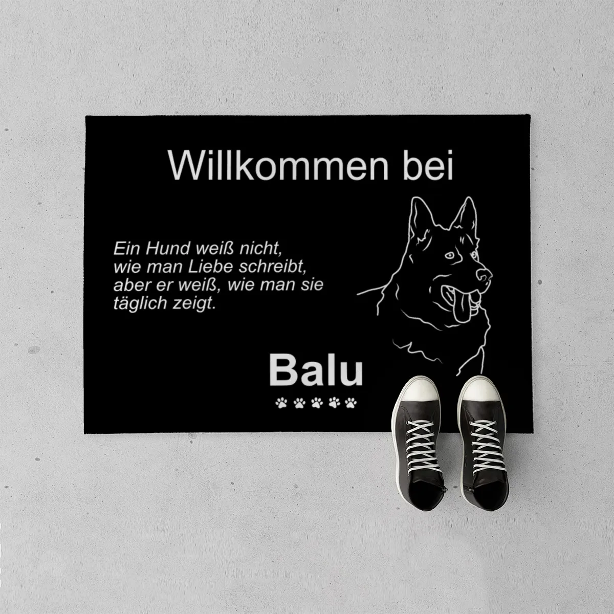 Personalisierte Fußmatte mit Französischer Bulldogge schwarz 70 x 50 cm
