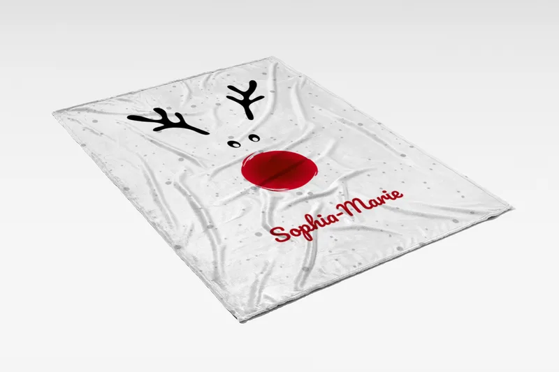 Personalisierte Babydecke Rentiernase - Babydecke mit Namen und Rentiermotiv - Babydecke mit Namen personalisierbar - Geschenkidee Weihnachten Baby Rentiernase 75 x 100 cm
