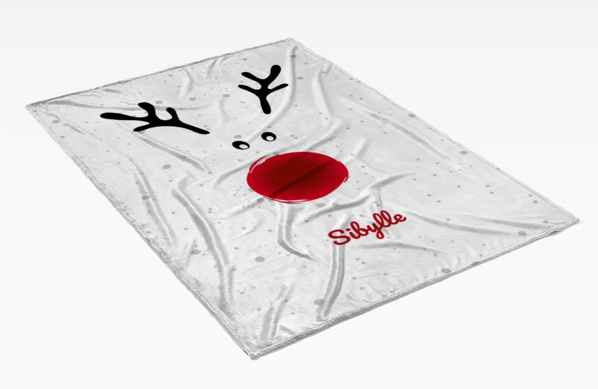 Personalisierte Babydecke Rentiernase - Babydecke mit Namen und Rentiermotiv - Babydecke mit Namen personalisierbar - Geschenkidee Weihnachten Baby Rentiernase 75 x 100 cm