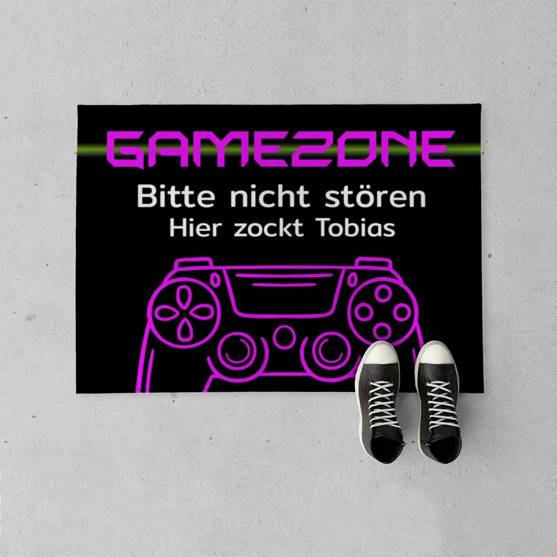 Fußmatte mit Namen personalisierbar - Geschenkidee Einzug, Geburtstag, Richtfest, Umzug - Fussmatte mit Namen - Motiv Gamezone 70 x 50 cm
