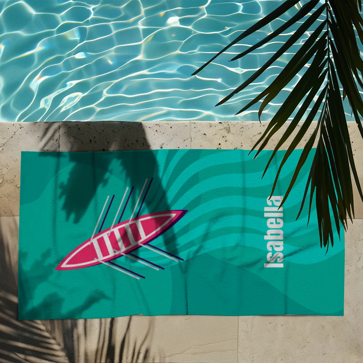 Badetuch Sport - mit Namen personalisierbar - personalisiertes Namens-Badetuch - Strandtuch mit Wunschtext - Ruderboot