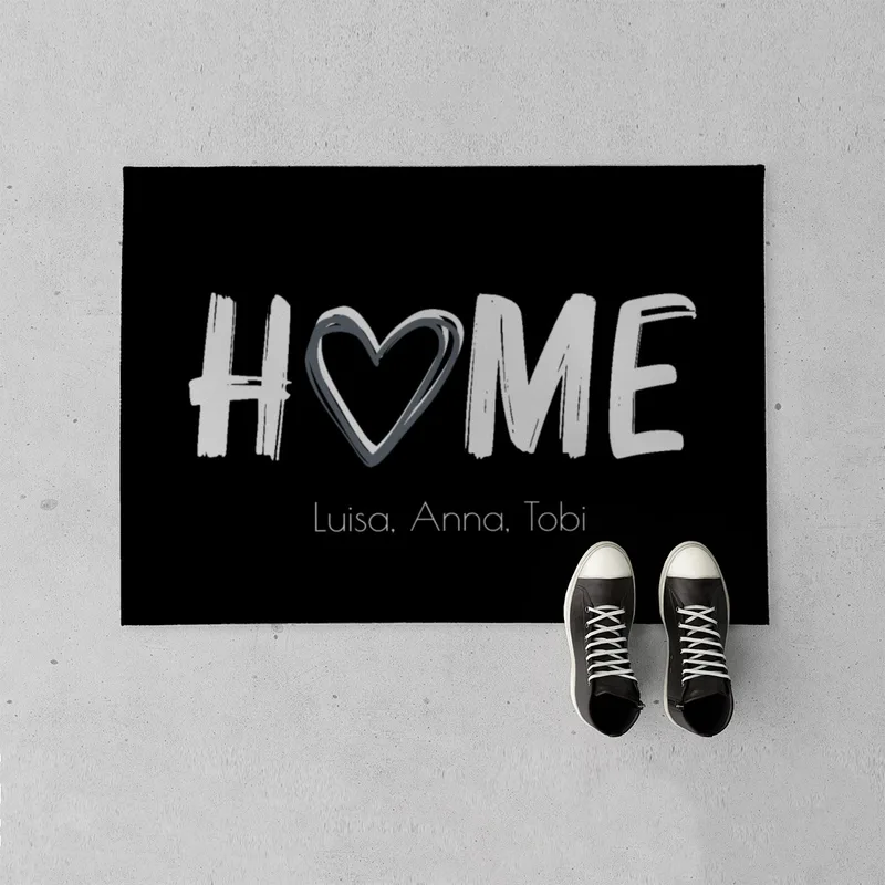 Fußmatte Home mit Wunschtext personalisierbar - Geschenkidee Einzug, Geburtstag, Richtfest - Fussmatte mit Namen Home schwarz 70 x 50 cm