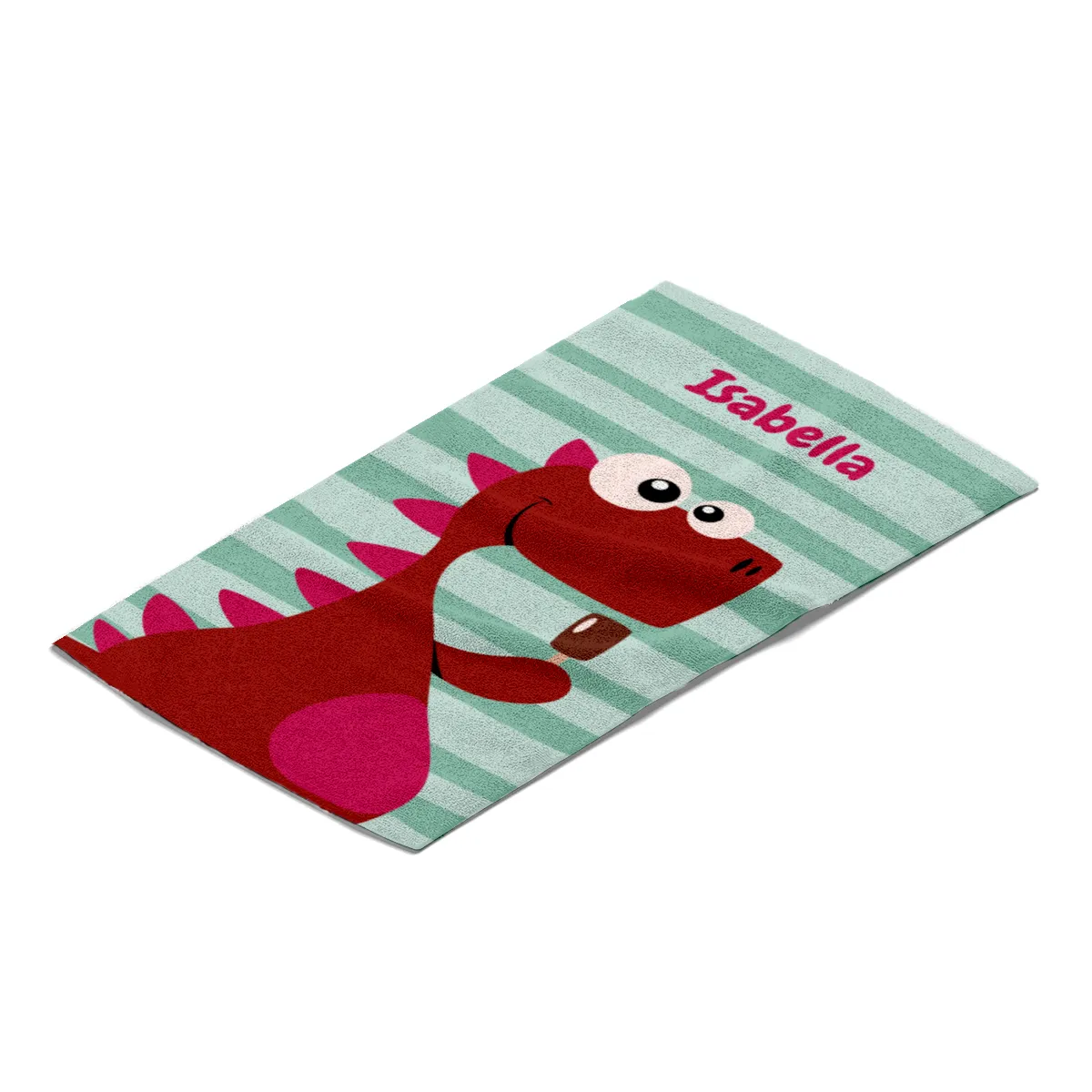 Dinosaurier-Badetuch mit Namen personalisierbar - personalisiertes Namens-Strandtuch - Kinderbadetuch mit Wunschtext - Dino Ice rot
