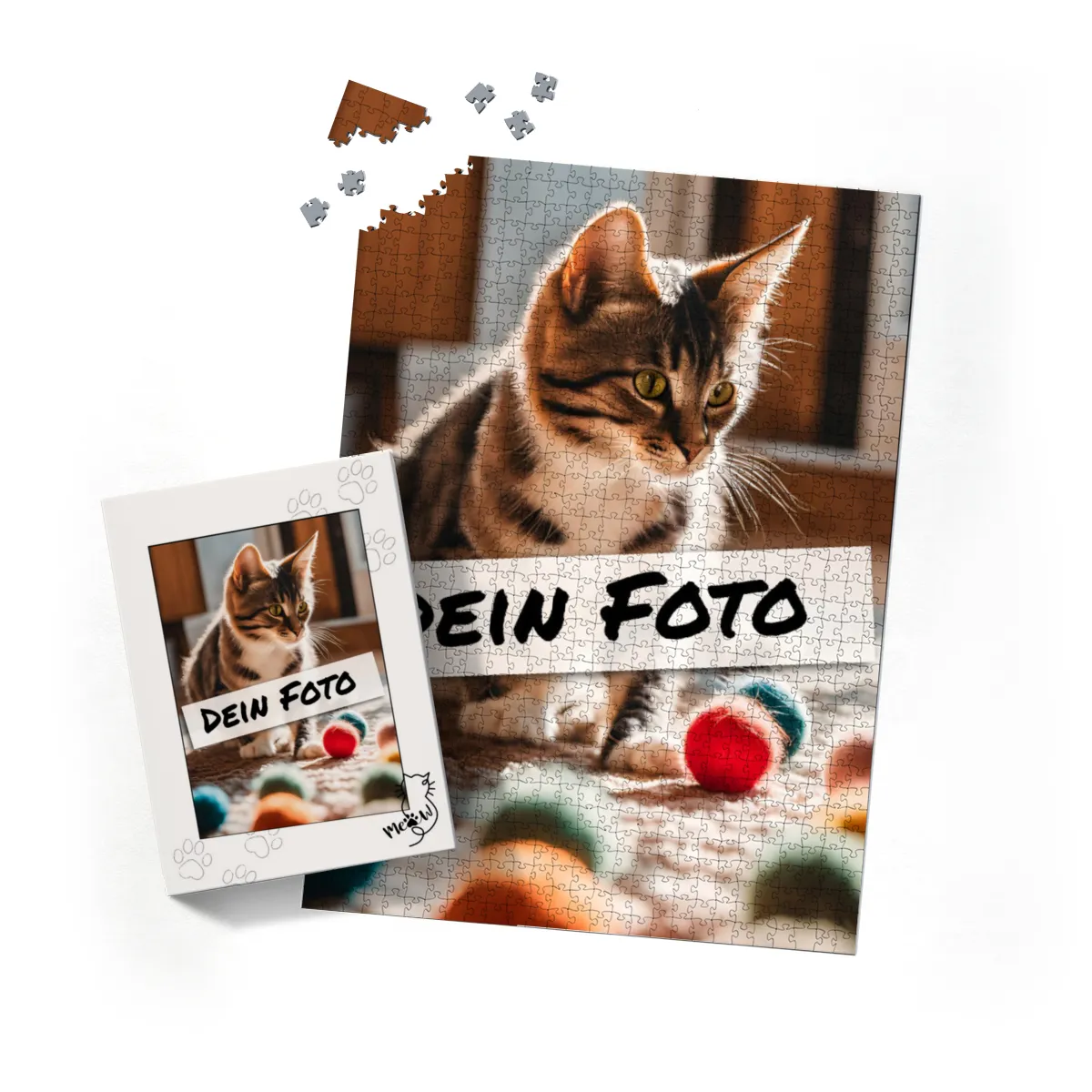 Fotopuzzle mit eigenem Bild - Puzzle selbst gestalten 1000 Teile - Schachtel Meow - mit Foto personalisiert - Geschenk Katzenfans Meow 1000 Teile Quer