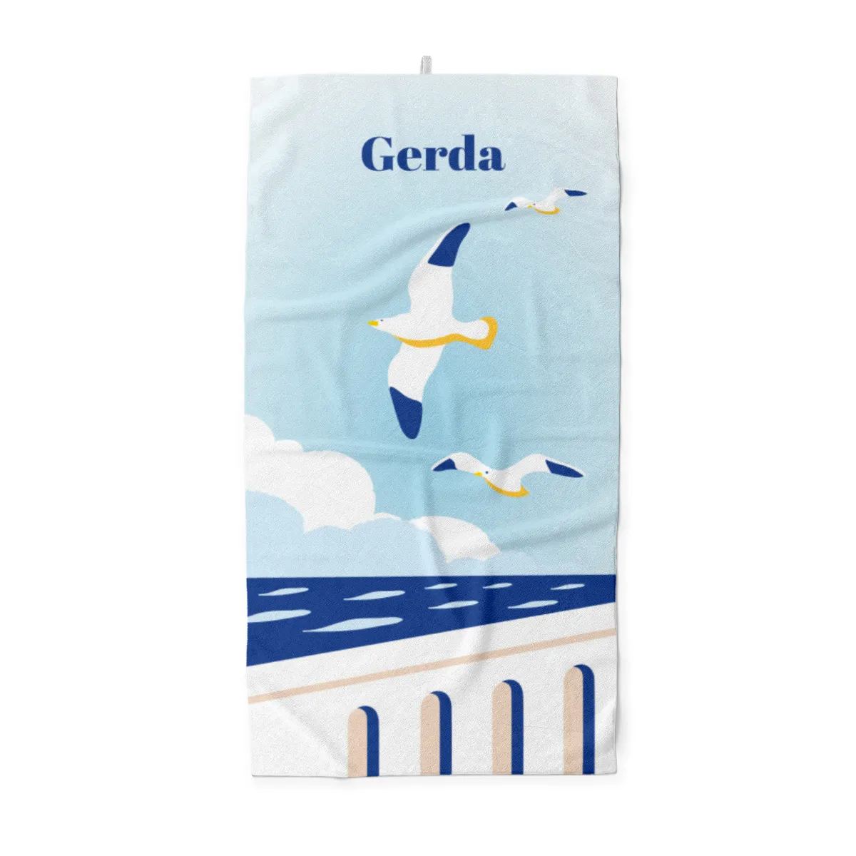 Badetuch Sommer - mit Namen personalisierbar - personalisiertes Namens-Badetuch - Strandtuch mit Wunschtext - Möwen