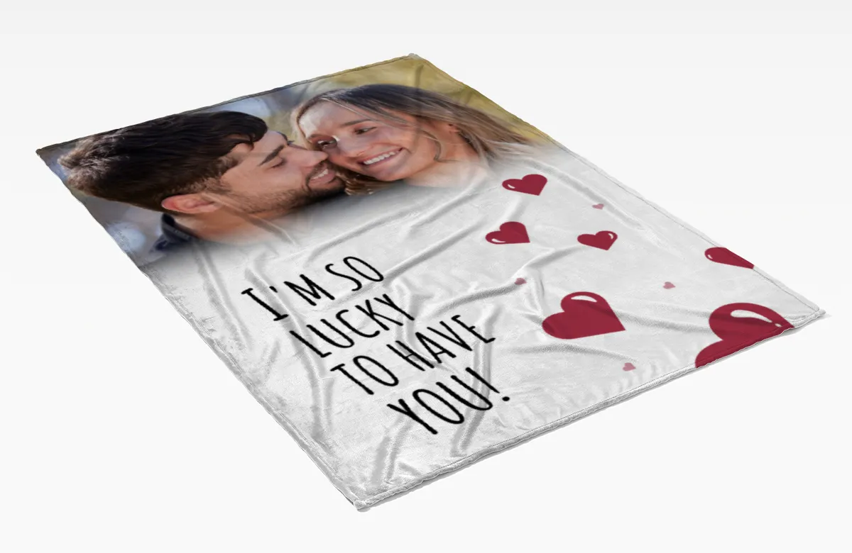 Kuscheldecke So Lucky - mit Foto personalisierbar - Geschenkidee für Verliebte, Valentinstag So Lucky
