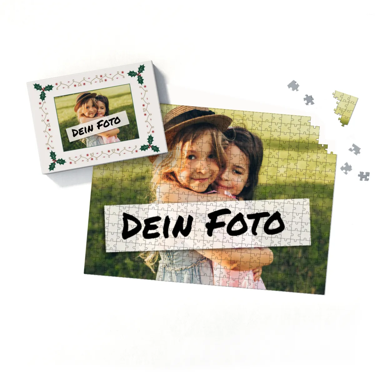 Fotopuzzle mit eigenem Bild - Fotopuzzle selbst gestalten 1000 Teile - Schachtel Weihnachtsbordüre - 1000 Teile Puzzle mit Foto - Geschenk Weihnachten Xmas2 1000 Teile Quer