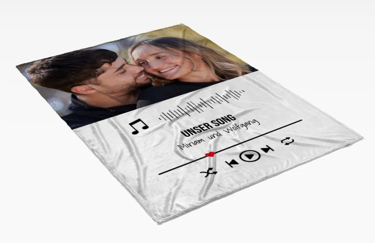 Kuscheldecke Our Lovesong - mit Bild und Text personalisierbar - Geschenkidee für Verliebte, Valentinstag Songplay Text Bild