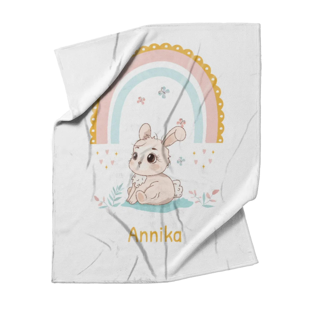 Babydecke Häschen mit Regenbogen - mit Namen personalisierbar Hase 75 x 100 cm