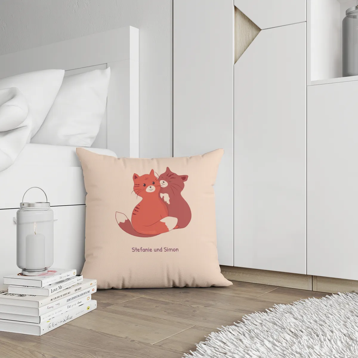 Samtkissenbezug Katzen verliebt - mit Namen personalisierbar - Geschenkidee Valentinstag, Hochzeit Katzen verliebt 40 x 40 cm