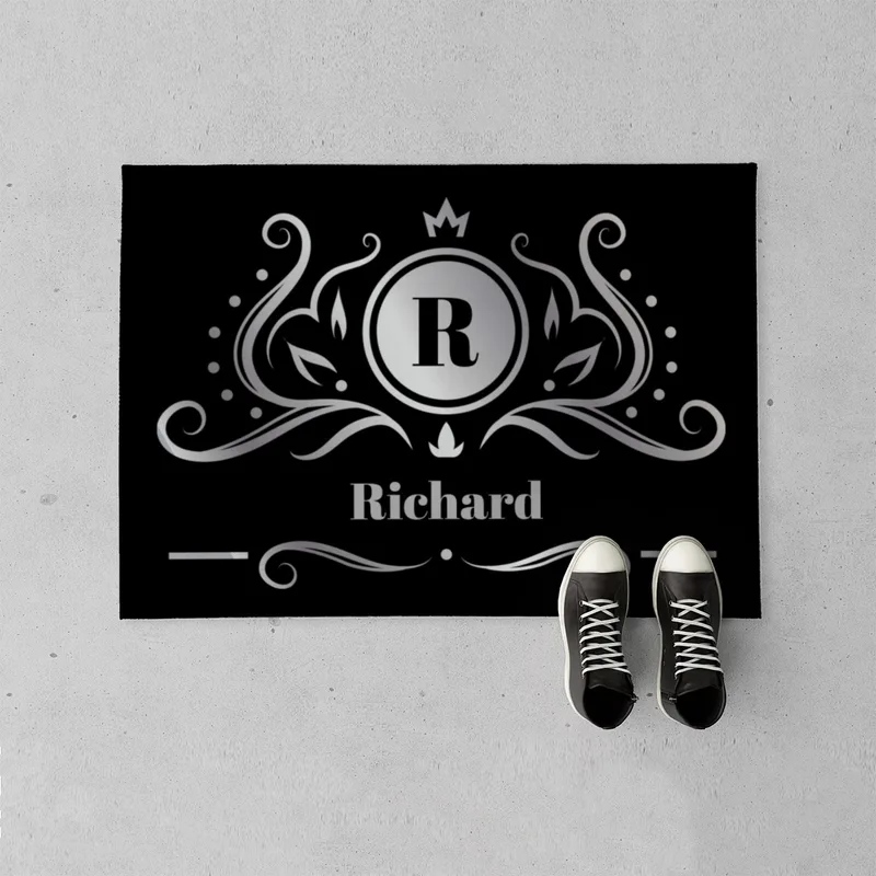 Fußmatte Ornamental mit Initial und Namen personalisierbar - Geschenkidee Einzug, Geburtstag, Richtfest - Fussmatte mit Namen Ornamental Initial 1 70 x 50 cm