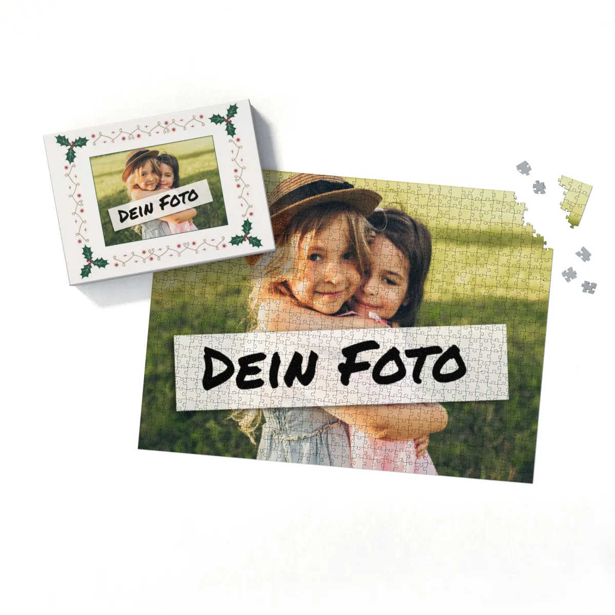 Fotopuzzle mit eigenem Bild - Fotopuzzle selbst gestalten 1000 Teile - Schachtel Weihnachtsbordüre - 1000 Teile Puzzle mit Foto - Geschenk Weihnachten Xmas2 1000 Teile Quer
