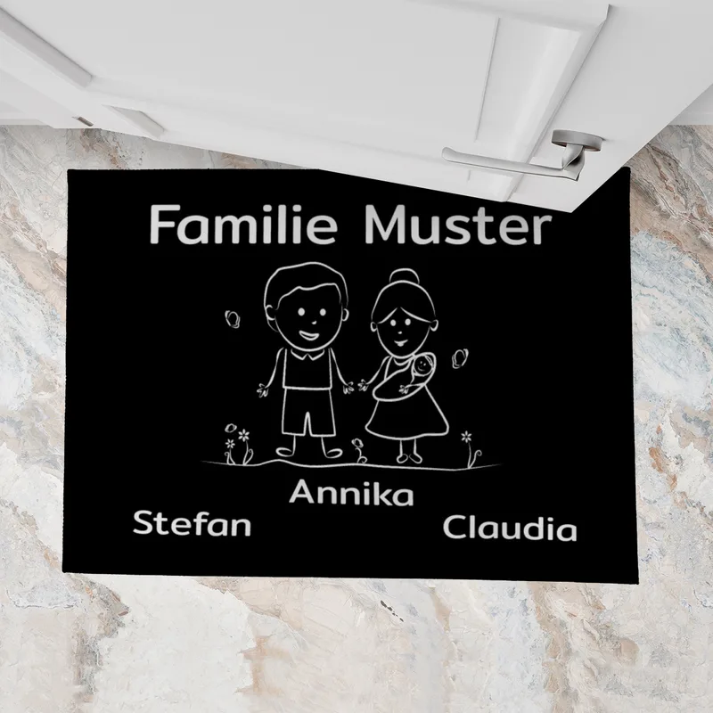 Personalisierte Fußmatte Pärchen mit Hund und Katze schwarz 70 x 50 cm