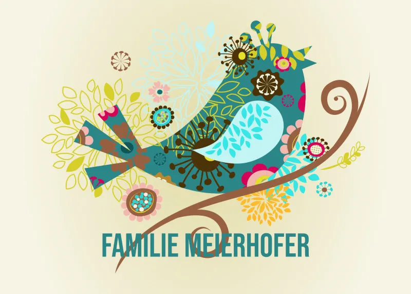 Fußmatte personalisiert Flowerbird - Geschenkidee für Familie, Paare, zum Einzug - Türvorleger mit Namen bedruckt Flowerbird 70 x 50 cm