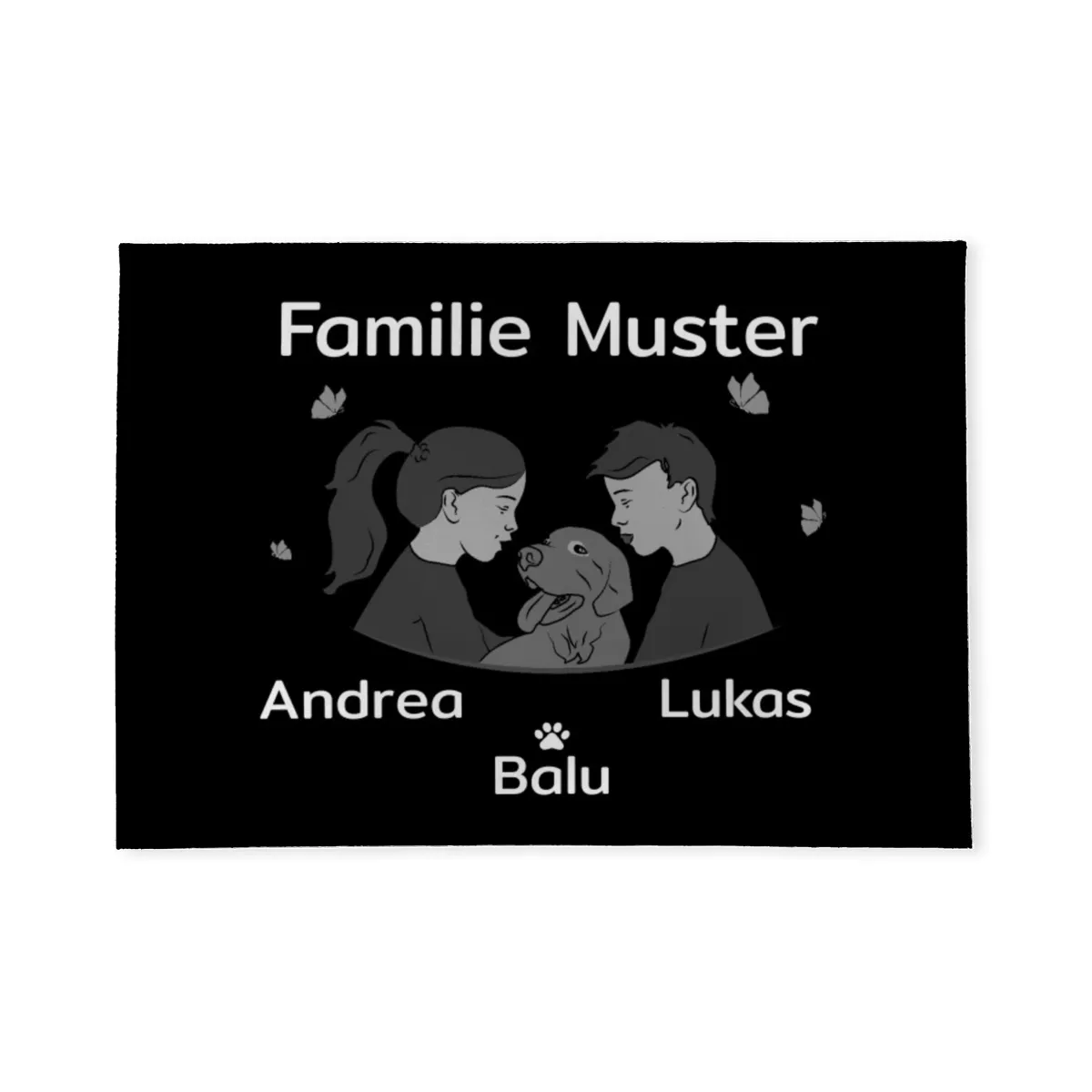 Personalisierte Fußmatte Pärchen mit Hund und Katze schwarz 70 x 50 cm