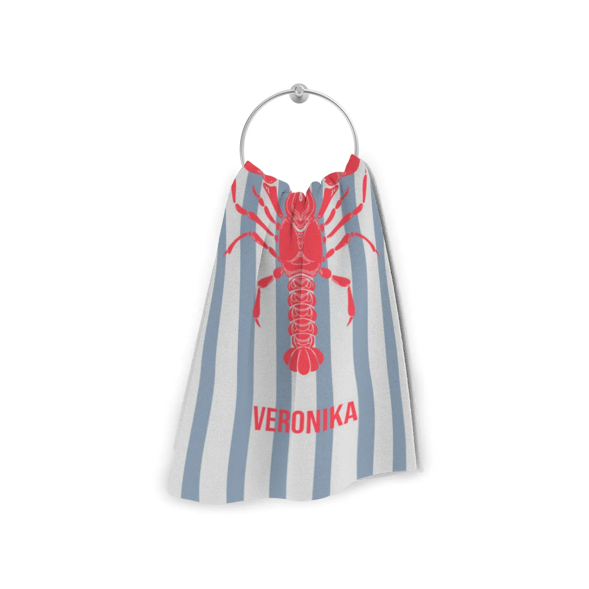 Badetuch blau gestreift mit Hummer - mit Namen personalisierbar - personalisiertes Namens-Badetuch - Strandtuch mit Wunschtext - Lobster blau