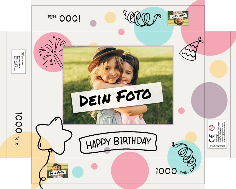 Fotopuzzle mit eigenem Bild - Fotopuzzle selbst gestalten 1000 Teile Hochformat - Schachtel Happy Birthday - Puzzle mit Foto personalisiert - Geschenk Geburtstag Happy Birthday 1000 Teile Hoch