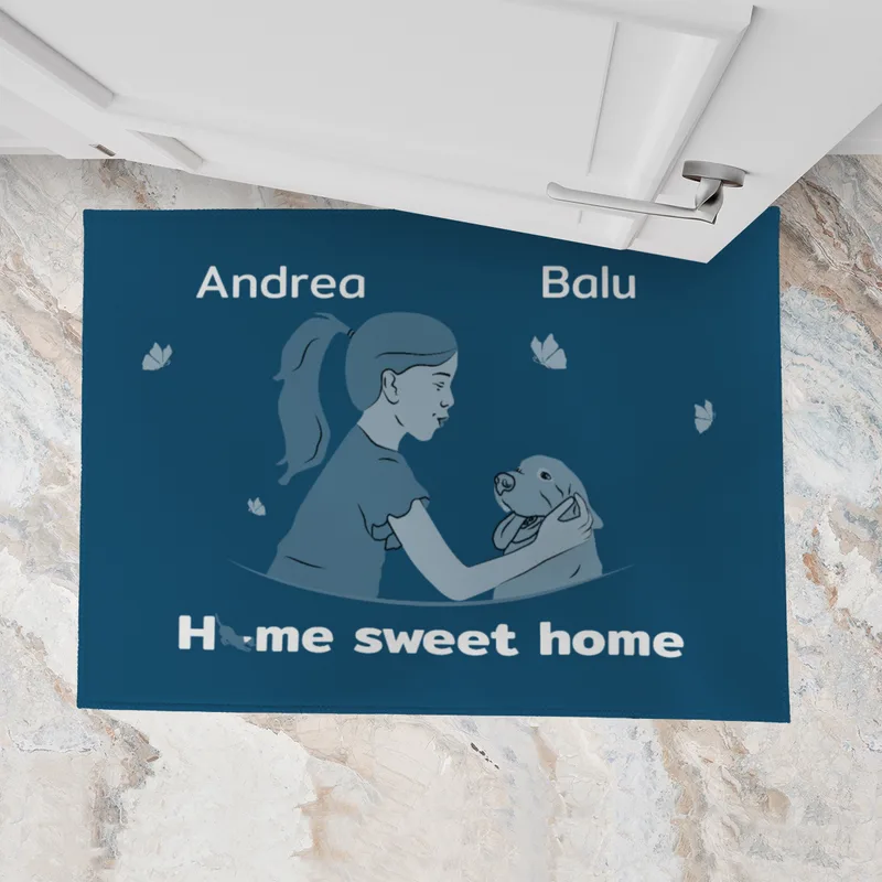 Personalisierte Fußmatte Pärchen mit Hund und Katze schwarz 70 x 50 cm