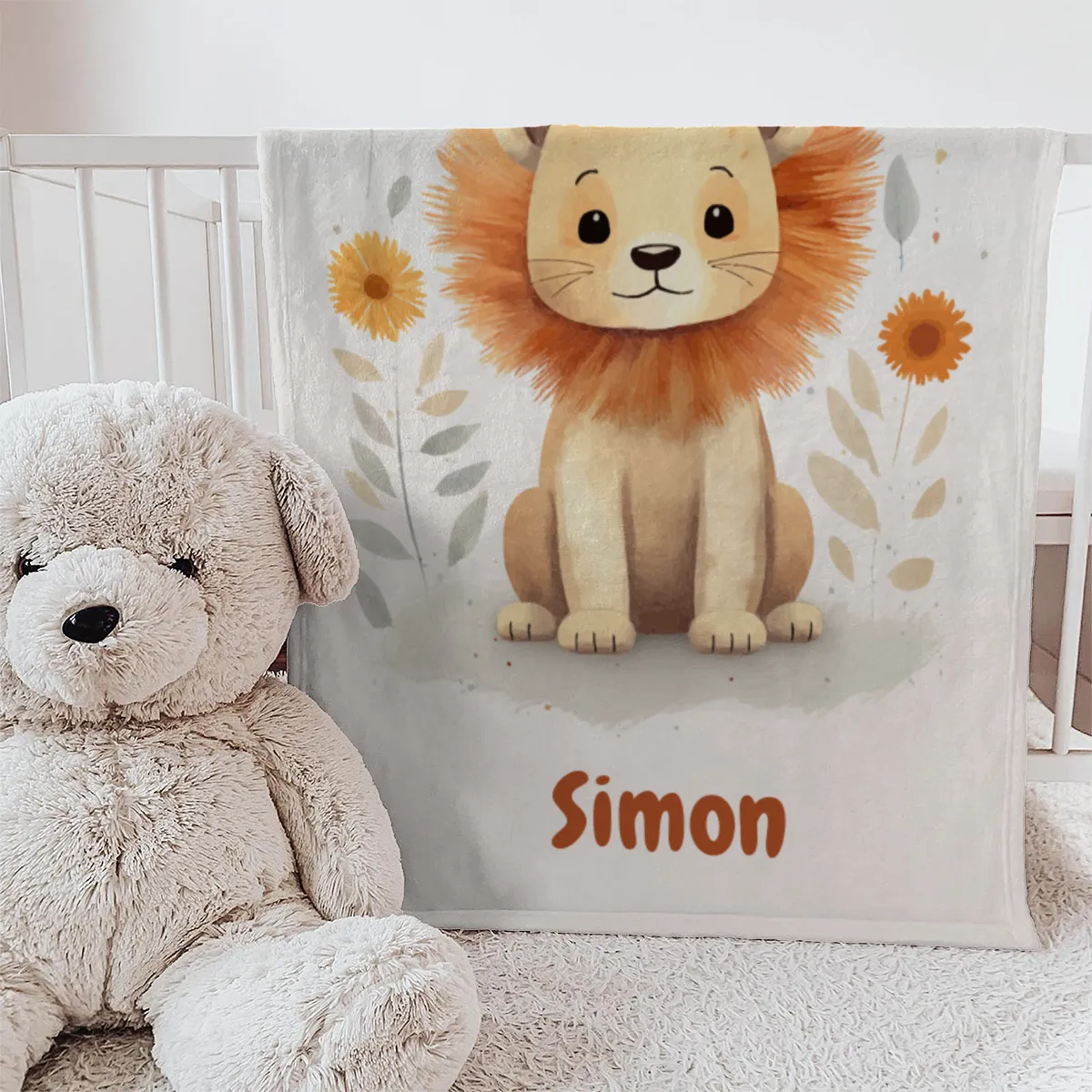 Babydecke - Namensdecke Kleiner Löwe personalisierbar multi 75 x 100 cm