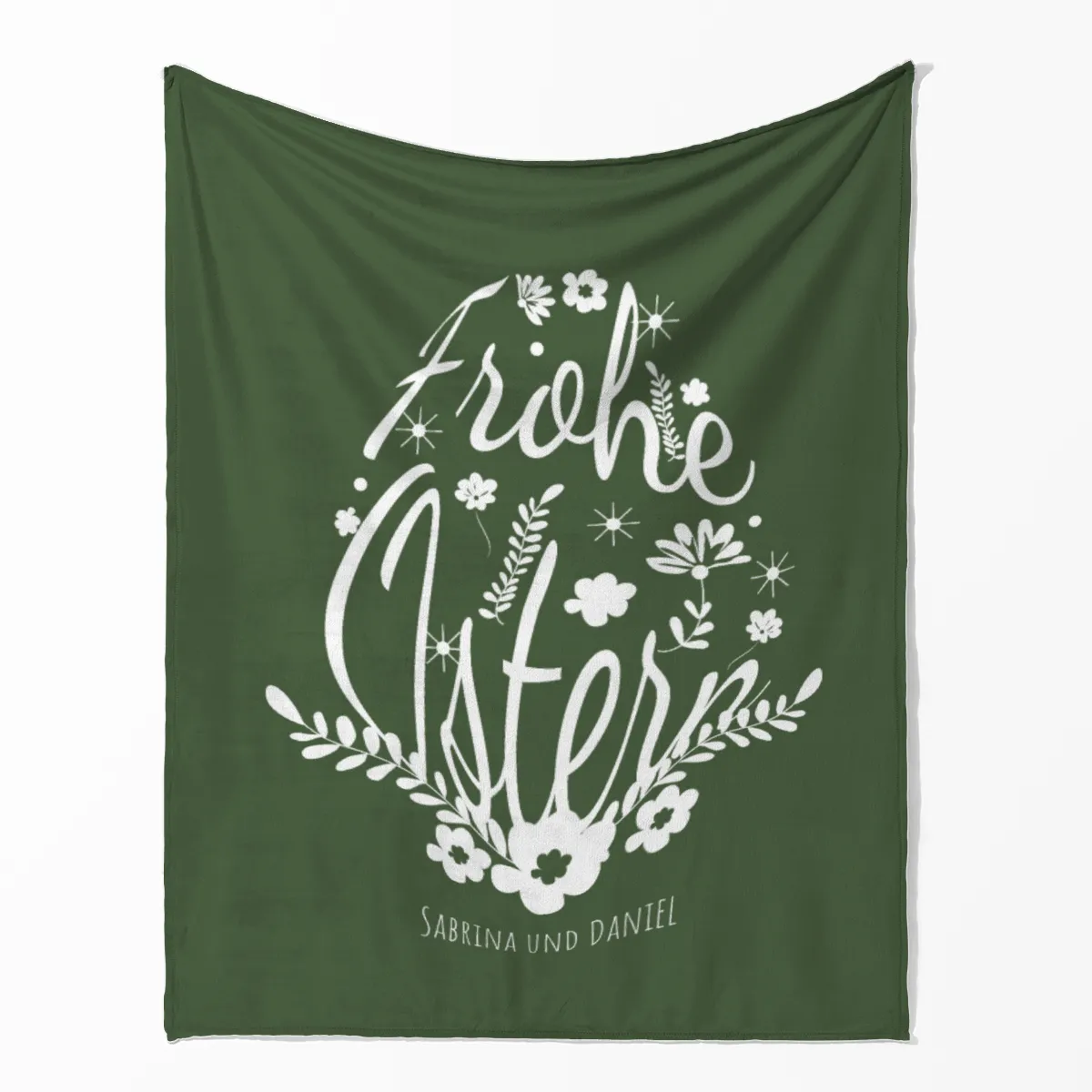 Kuscheldecke Ei Frohe Ostern grün - mit Namen personalisierbar - Geschenkidee Ostern, Osterdeko Blütenei Frohe Ostern Grün 125 x 155 cm