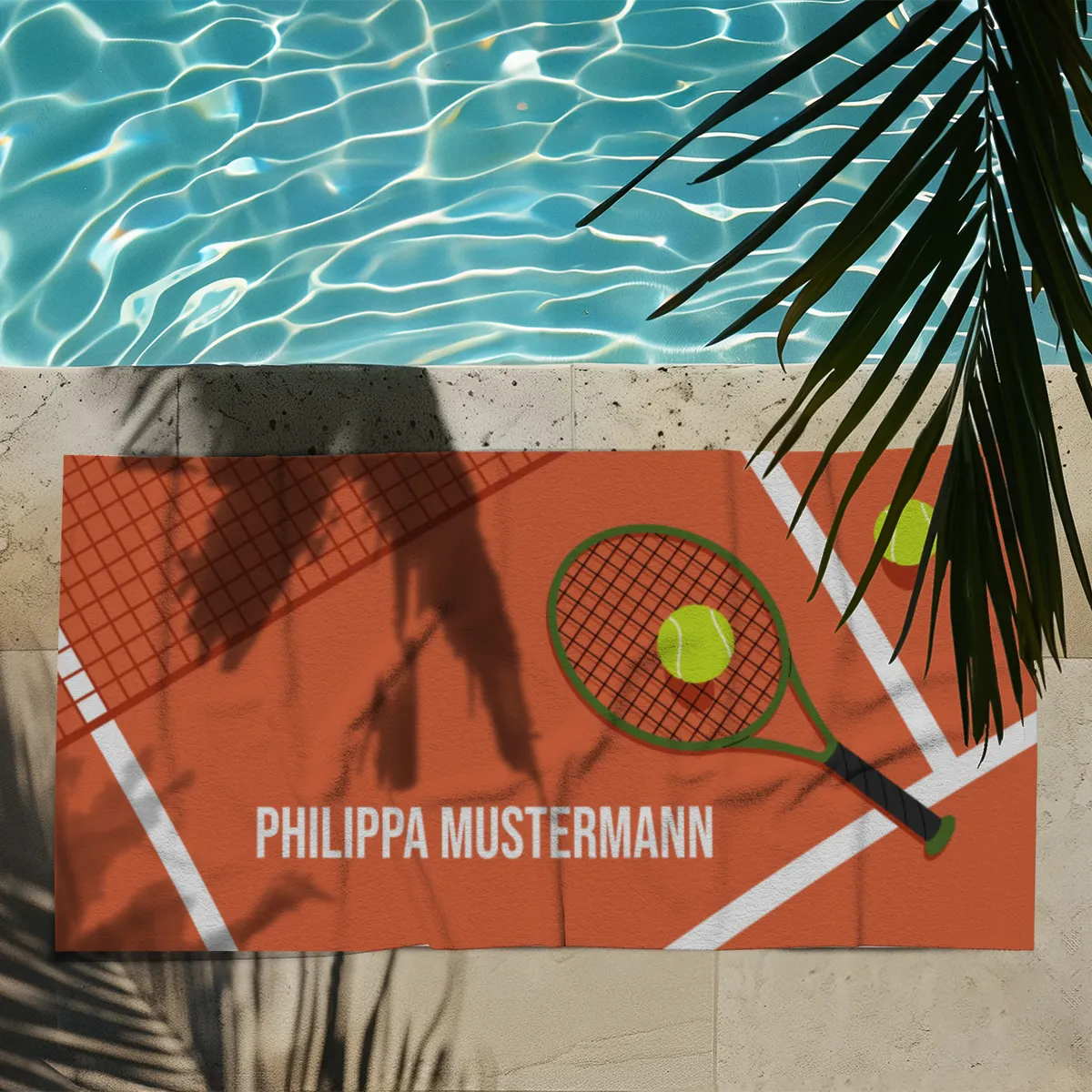 Badetuch Sport - mit Namen personalisierbar - personalisiertes Namens-Badetuch - Strandtuch mit Wunschtext - Tennis orange