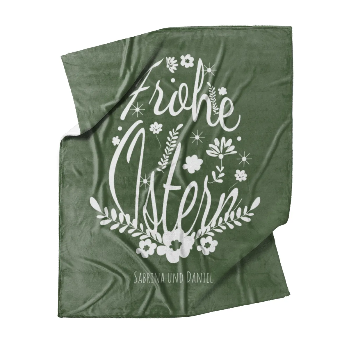 Kuscheldecke Ei Frohe Ostern grün - mit Namen personalisierbar - Geschenkidee Ostern, Osterdeko Blütenei Frohe Ostern Grün 125 x 155 cm