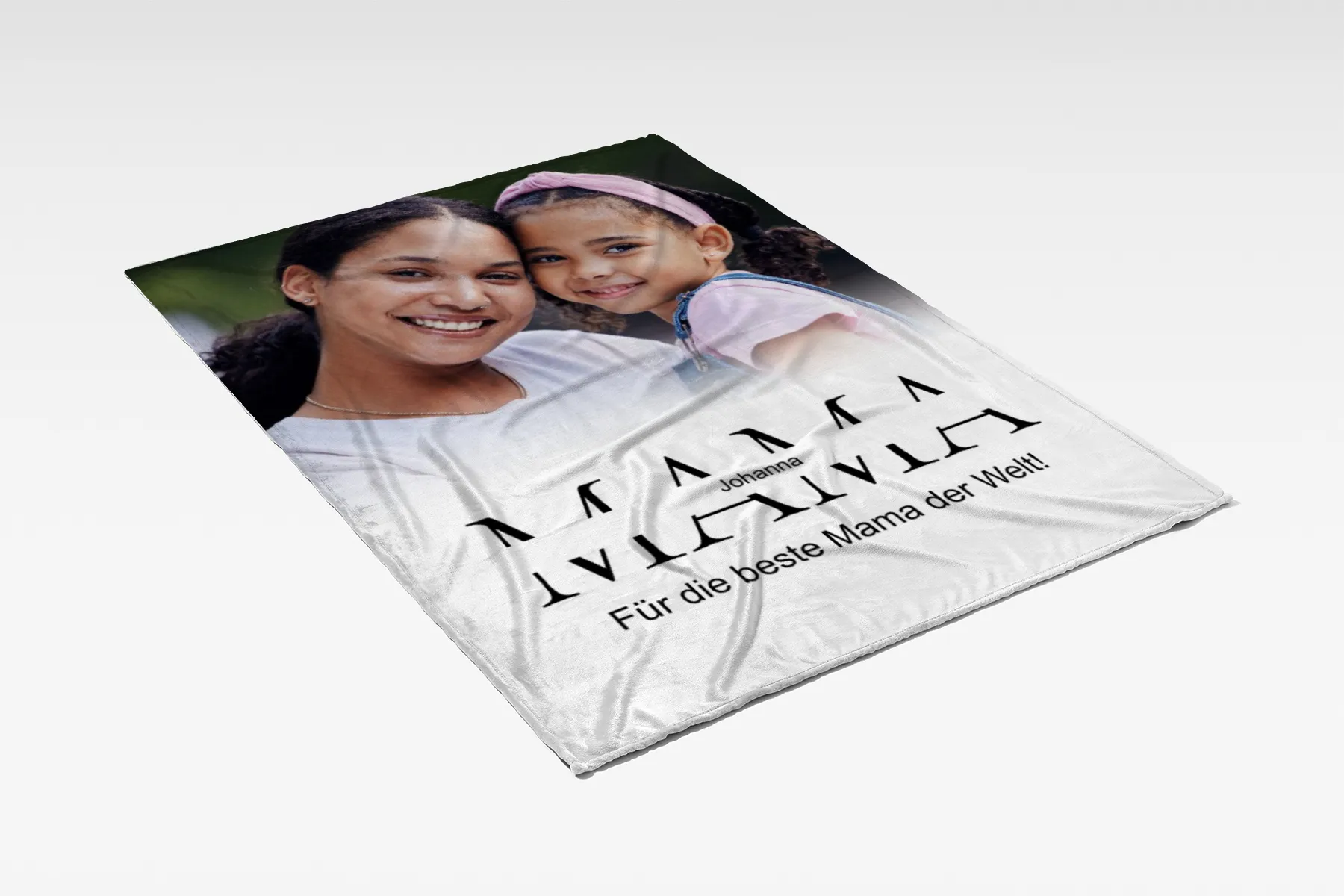 Kuscheldecke Mama 140 x 200 cm - mit Foto und 2 Texten personalisierbar - Fotodecke selbst gestalten - Geschenkidee Muttertag, Geburtstag MAMA white