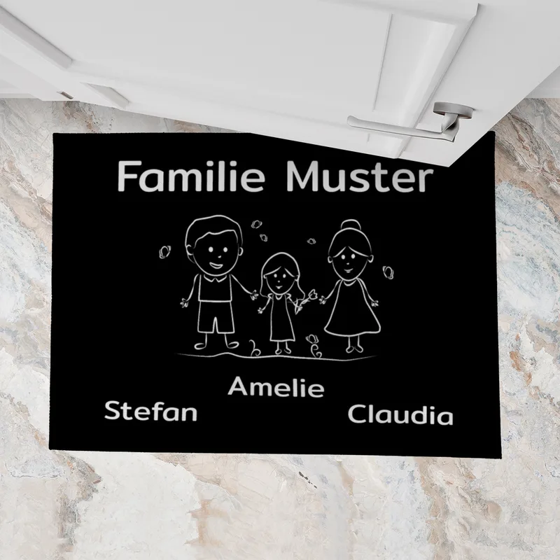 Personalisierte Fußmatte Pärchen mit Hund und Katze schwarz 70 x 50 cm
