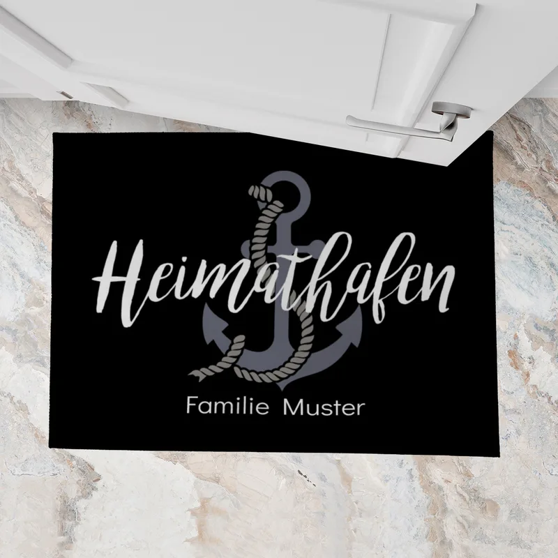 Fußmatte personalisiert Heimathafen - Geschenkidee für Familie, Küstenliebhaber, zum Einzug - Fussmatte mit Namen bedruckt Heimathafen 70 x 50 cm