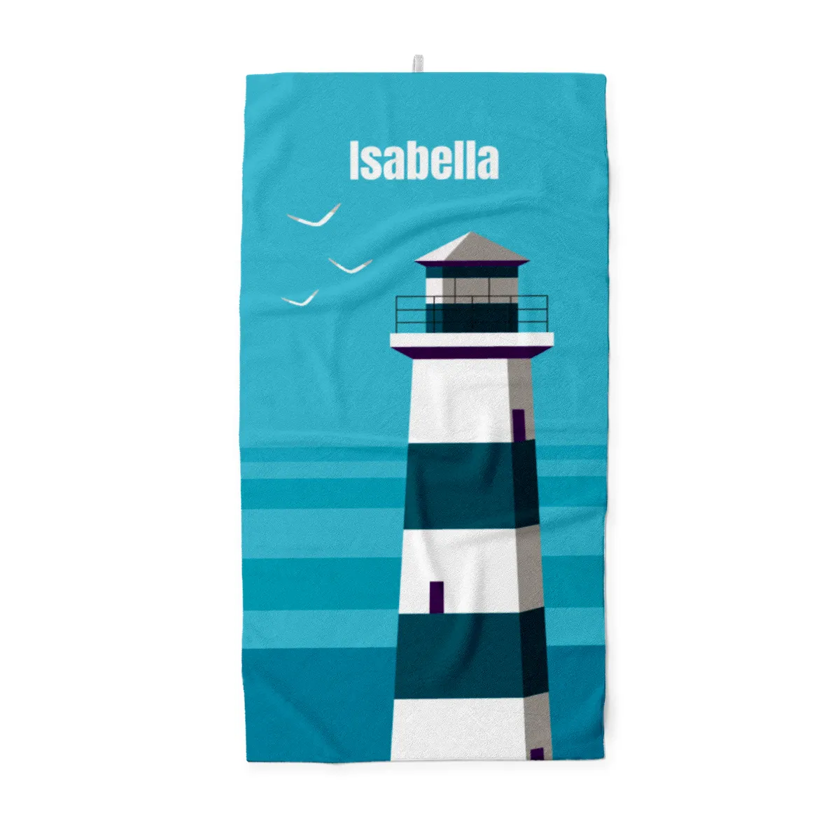 Badetuch Sommer - mit Namen personalisierbar - personalisiertes Namens-Badetuch - Strandtuch mit Wunschtext - Leuchtturm